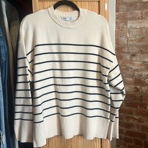 Zara striped sweater navy/cream